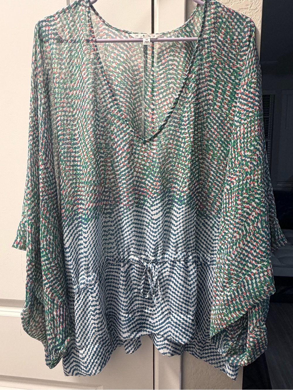 Cabi Sheer Printed Poncho Top/ Beach Coverup Size M